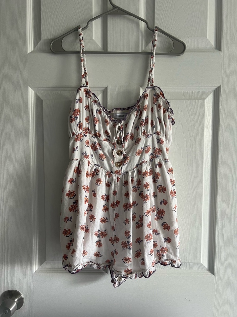 Urban Outfitters White Floral Romper with Purple Trim